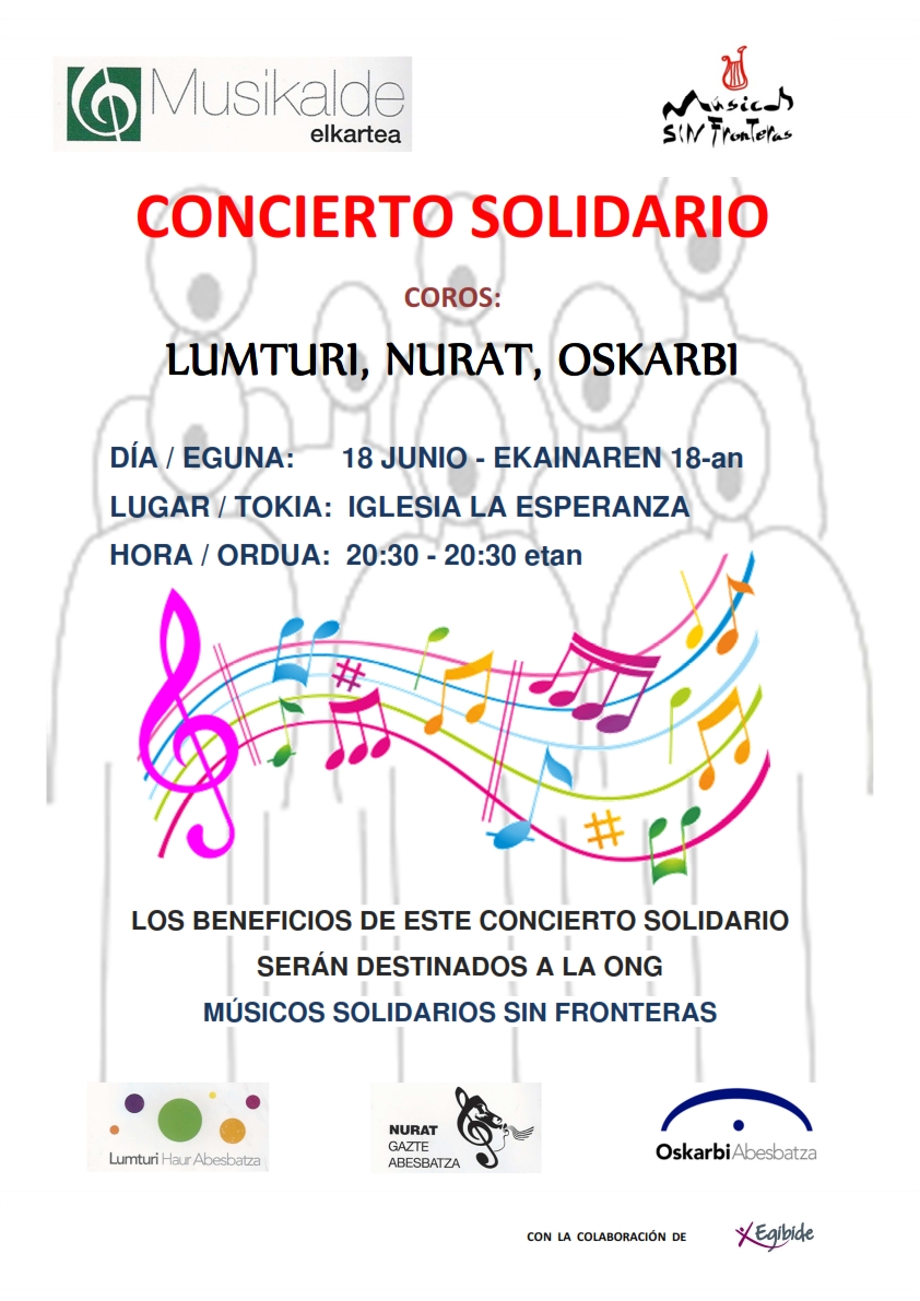 CONCIERTO SOLIDARIO Coros:  LUMTURI+NURAT+OSKARBI, sábado 18 junio a las 20:30h Iglesia de la Esperanza (Vitoria-Gasteiz)