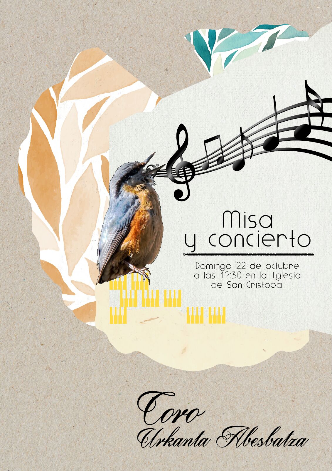 Misa y concierto con el Coro Urkanta Abesbatza , domingo 22 de ocubre a las 12:30 horas en la Iglesia de San Cristobal (Vitoria-Gasteiz)