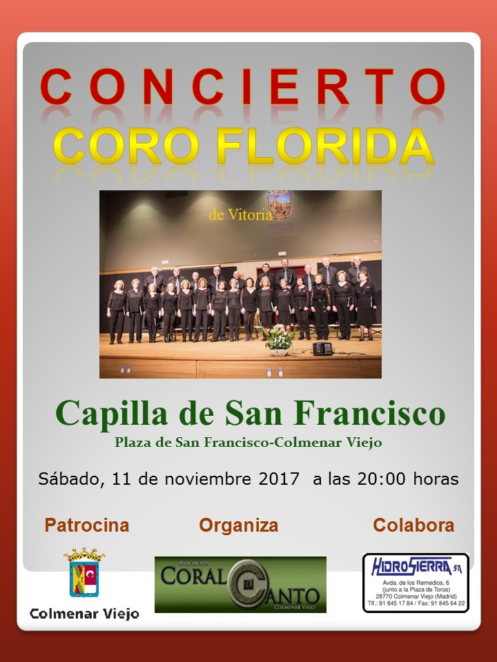 Concierto Coro Florida en Colmenar Viejo (Madrid), sábado 11 de noviembre a las 20:00 horas