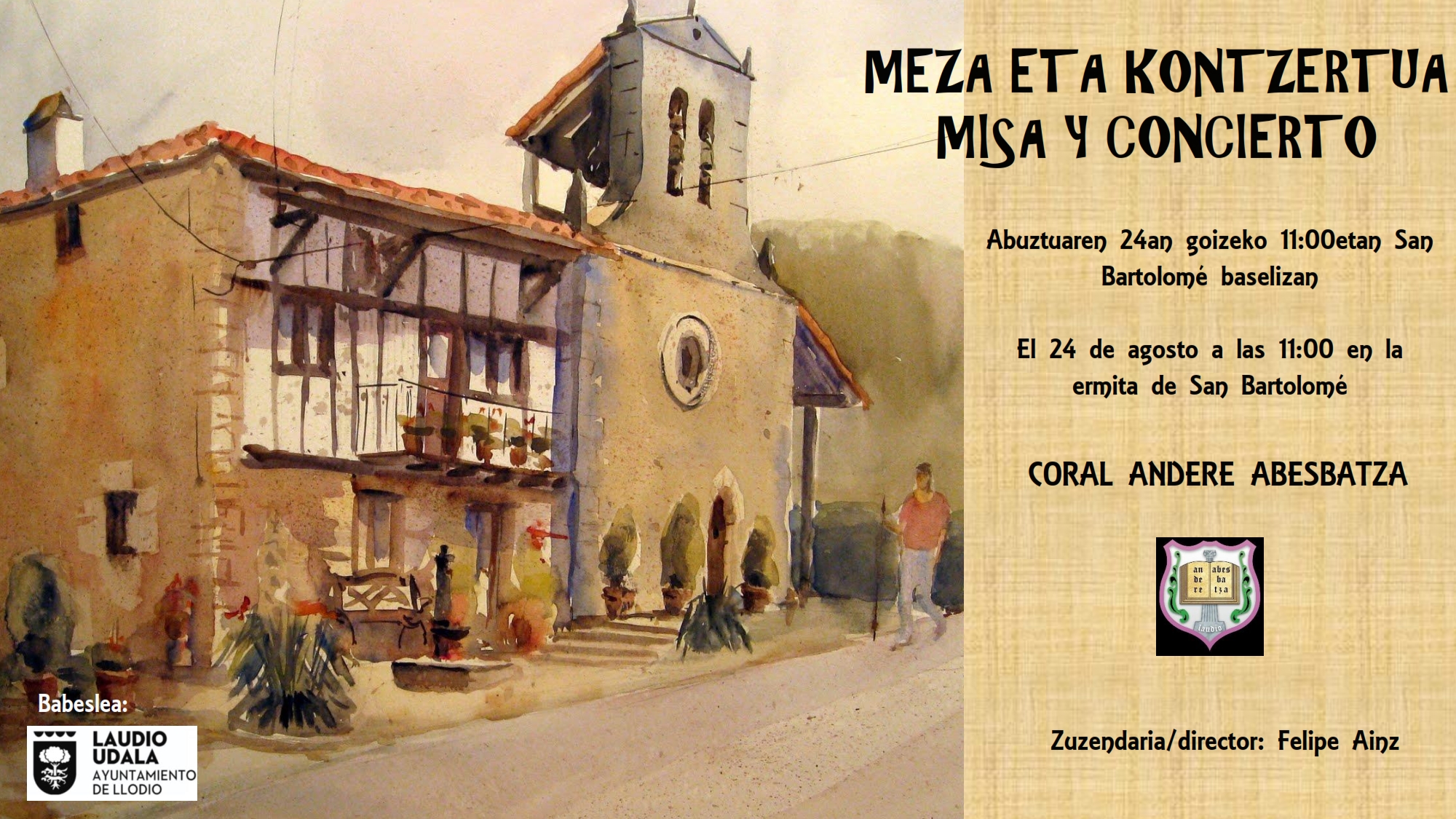 Coral Andere Abesbatza, concierto viernes 24  de agosto en la ermita de San Bartolome de Laudio.