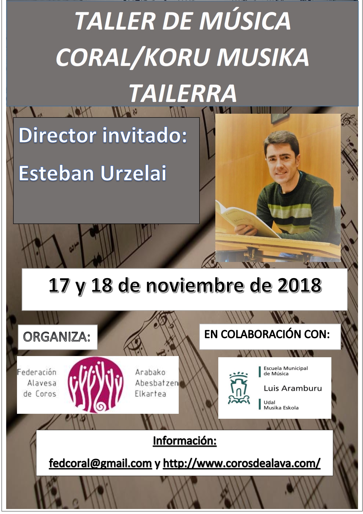Taller de música coral organizado por la Federación Alavesa de Coros, los días 17 y 18 de noviembre 2018