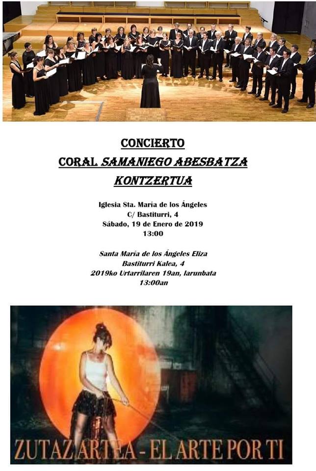 Concierto del Coro Samaniego, sábado día 19 en la iglesia de Los Angeles (Vitoria-Gasteiz) a las 13:00 , en la iniciativa del barrio: “ZUTAZ ARTEA – EL ARTE POR TÍ”
