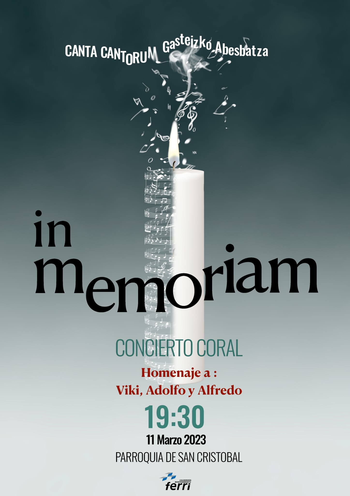 El 11 de marzo a las 19:30h el coro Canta Cantorum dará un concierto-homenaje en la iglesia de  San Cristóbal  de Vitoria-Gasteiz