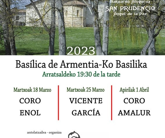 Triduo de música coral por San Prudencio los días 18 y 25 de marzo y 1 de abril. Coros ENOL + VICENTE GARCÍA+ AMALUR