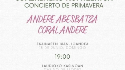 Concierto Coral Andere abesbatza el día 18 de junio en el Casino de Llodio