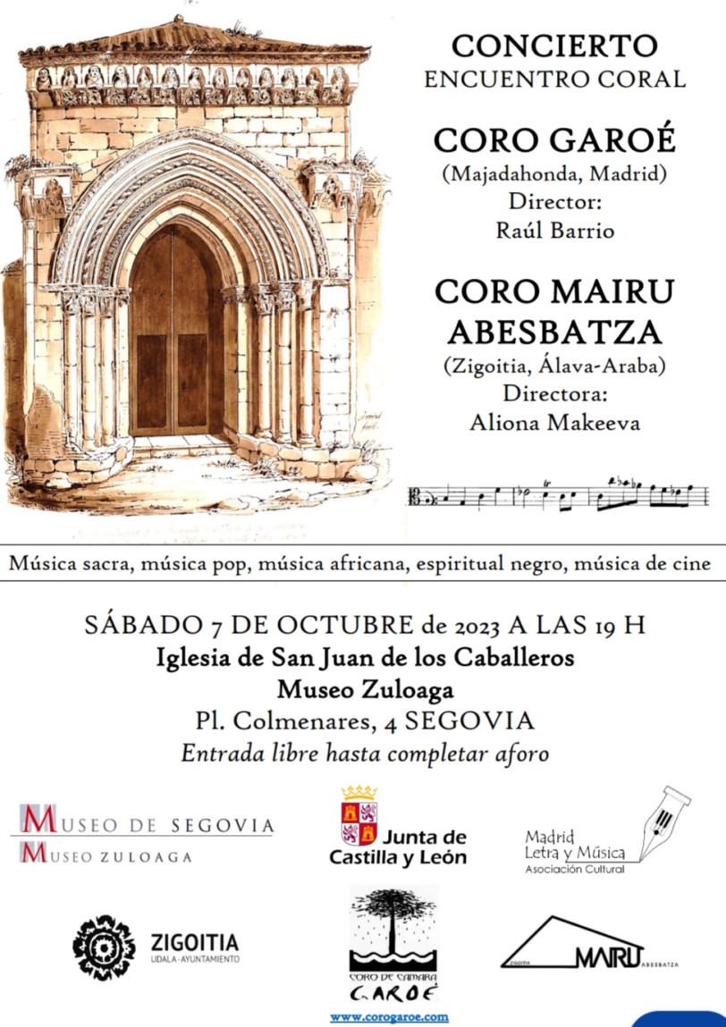 Mairu Abesbatza (Zigoitia) realizará del 6 al 8 de Octubre un encuentro con el Coro Garoé (Majadahonda) en Segovia.