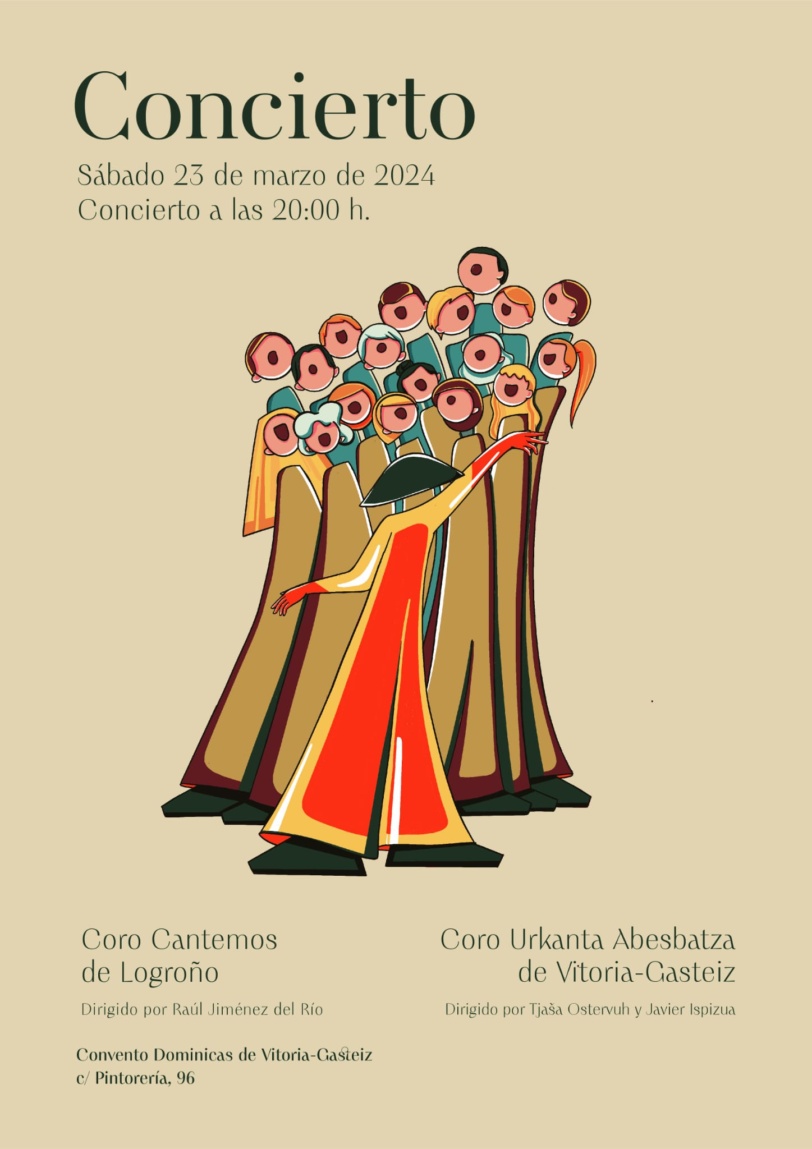 ENCUENTRO CORAL: Coro Cantemos (Logroño) y el Coro Urkanta Abesbatza, sábado 23 de marzo a las 20:00h en el Convento Dominicas (Vitoria-Gasteiz)