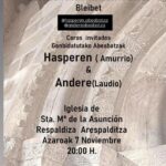 Ciclo de Conciertos 25 aniversario Bleibet, viernes 7 de noviembre en Respaldiza con el coro Andere abesbatza